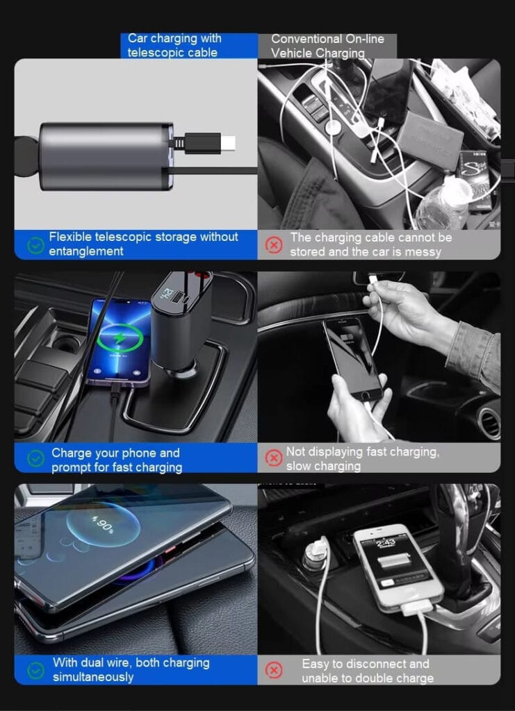 120w 4 in 1 retractable car charger new