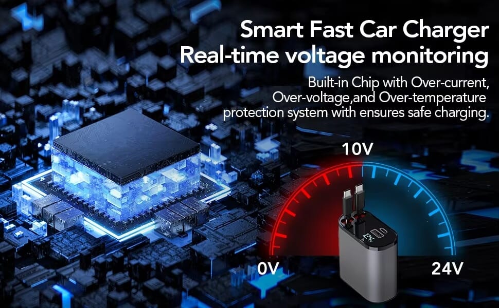 120w 4 in 1 retractable car charger realtime