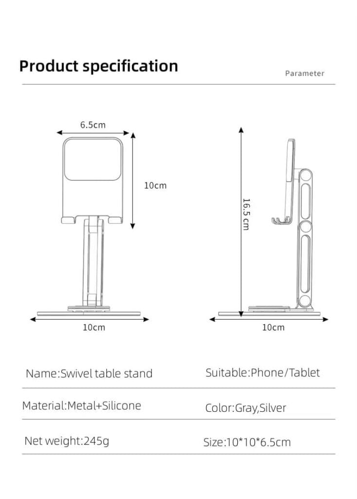 360 rotating phone holder specification