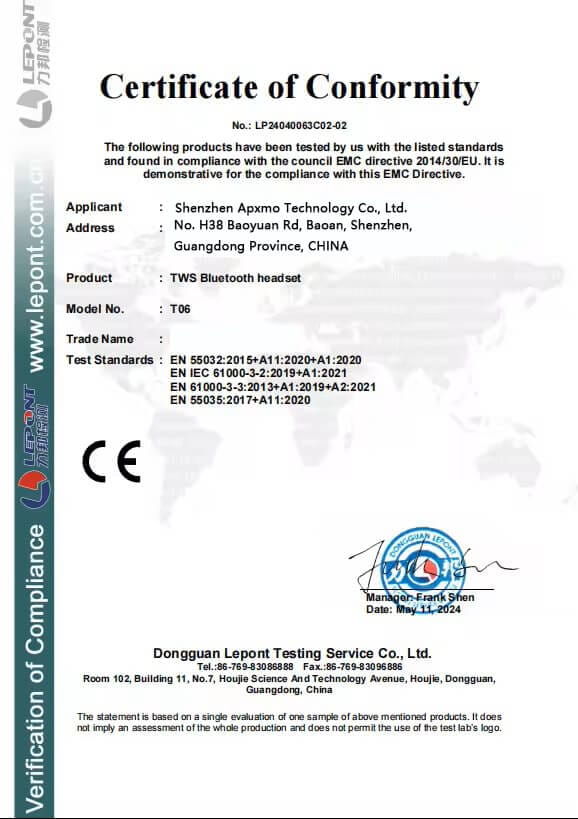 Certificate of Conformity